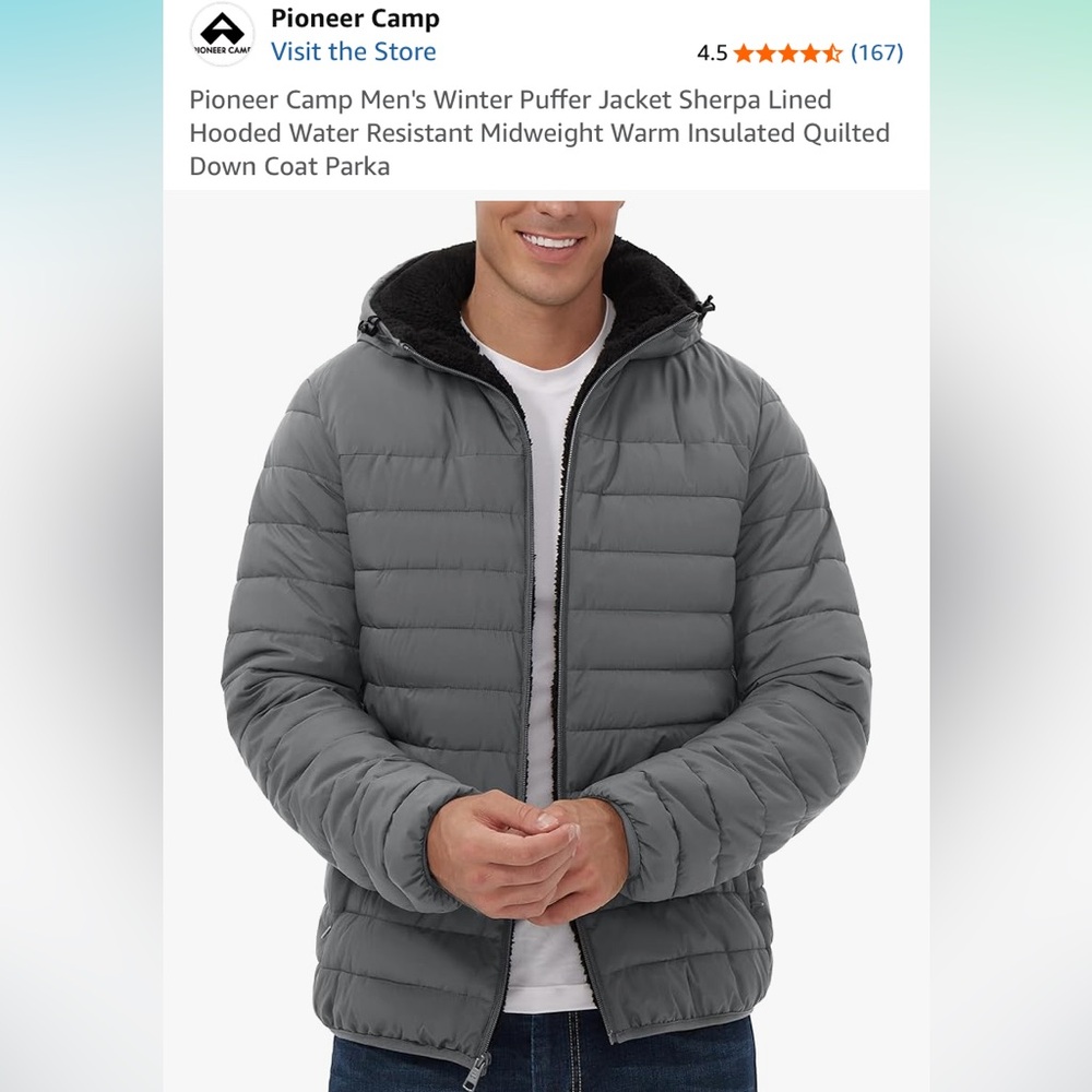 PIONEER camp Men's Gray Winter Puffer Jacket
